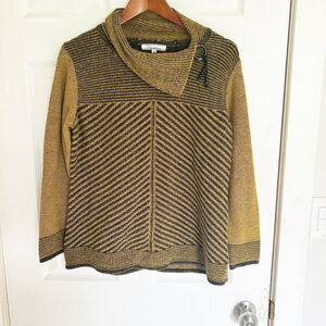 Variations Striped Mustard Yellow & Black Sweater Size X-Large Fall Cotton-blend